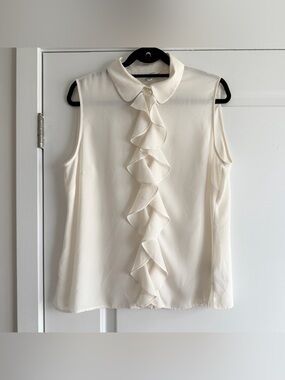Brooks Brothers Cream Sheer Ruffle Front Button Down Blouse